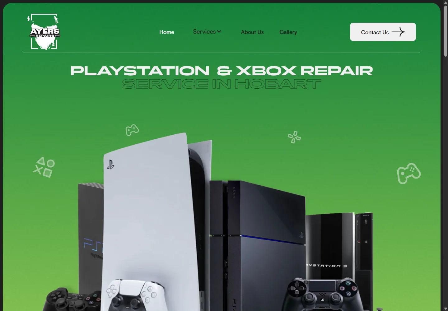 Ayers Repairs homepage at a desktop viewport