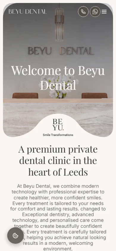 Beyu Dental homepage at a mobile viewport