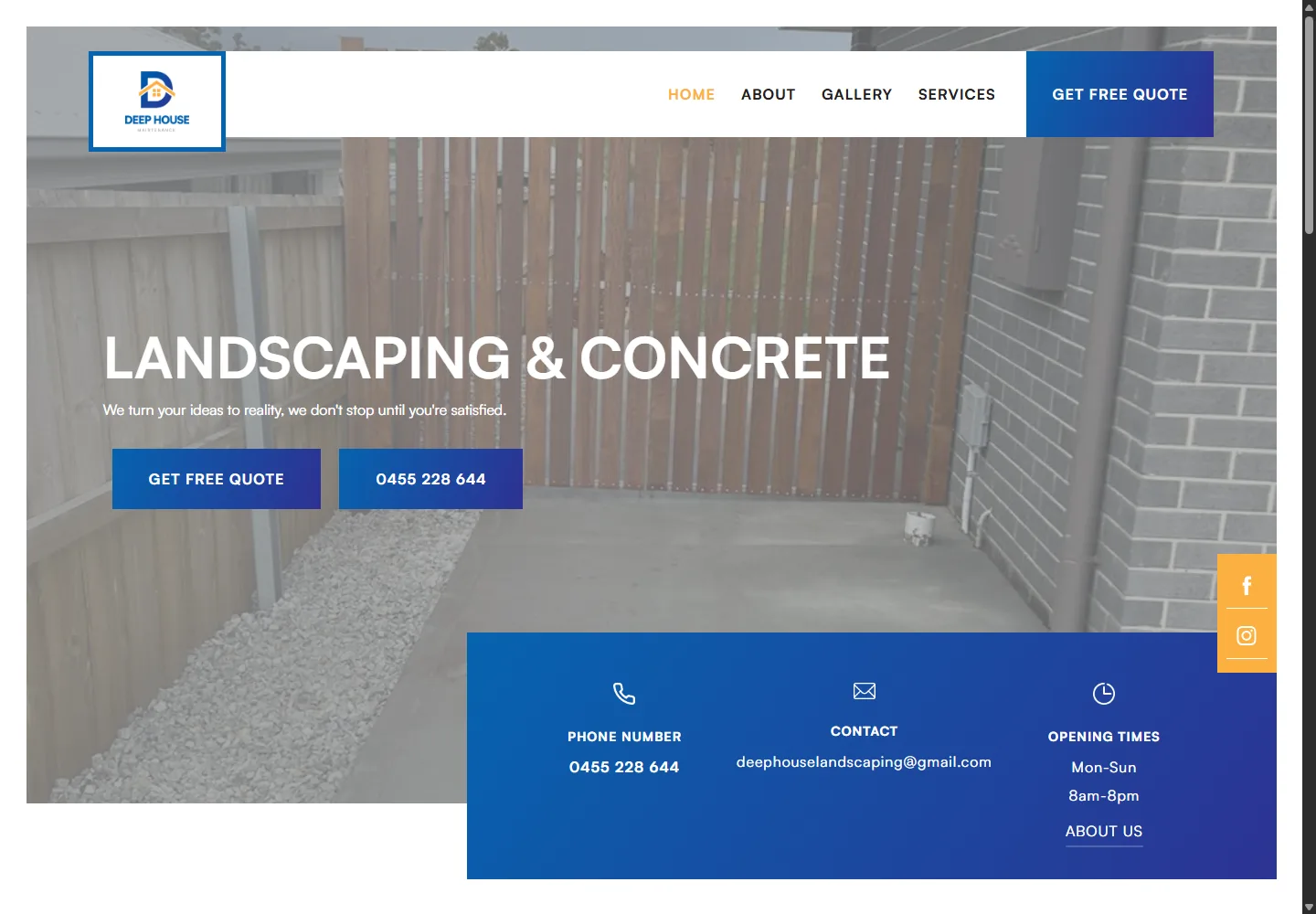 Deep House Maintenance homepage at a desktop viewport