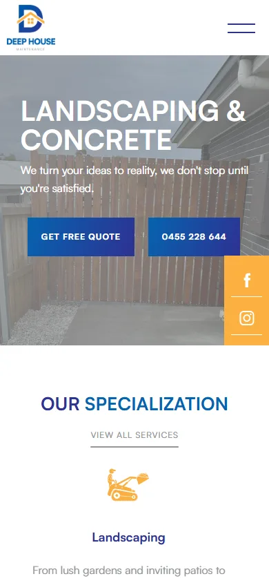 Deep House Maintenance homepage at a mobile viewport