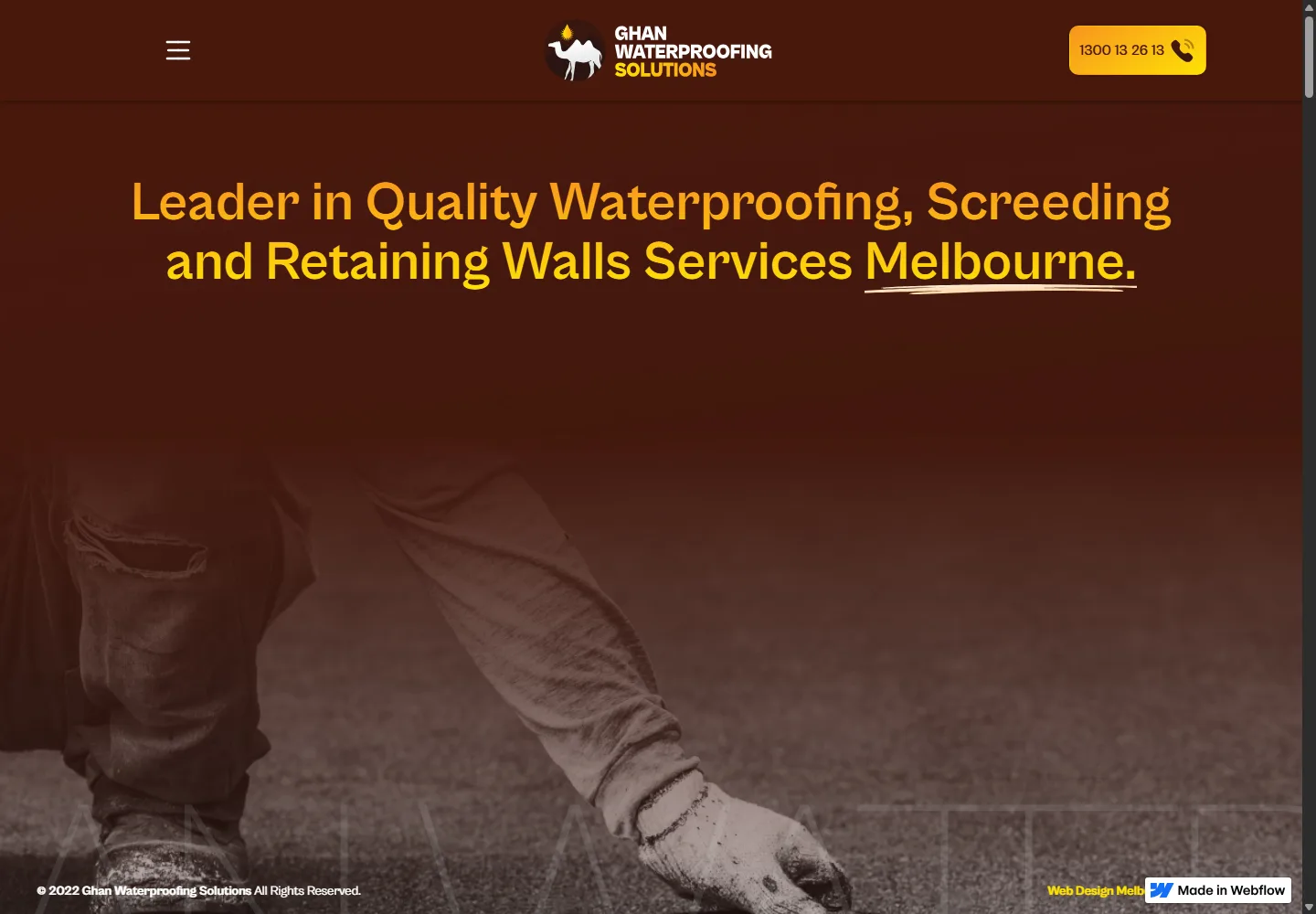 Ghan Waterproofing Solutions homepage at a desktop viewport