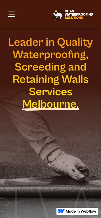 Ghan Waterproofing Solutions homepage at a mobile viewport