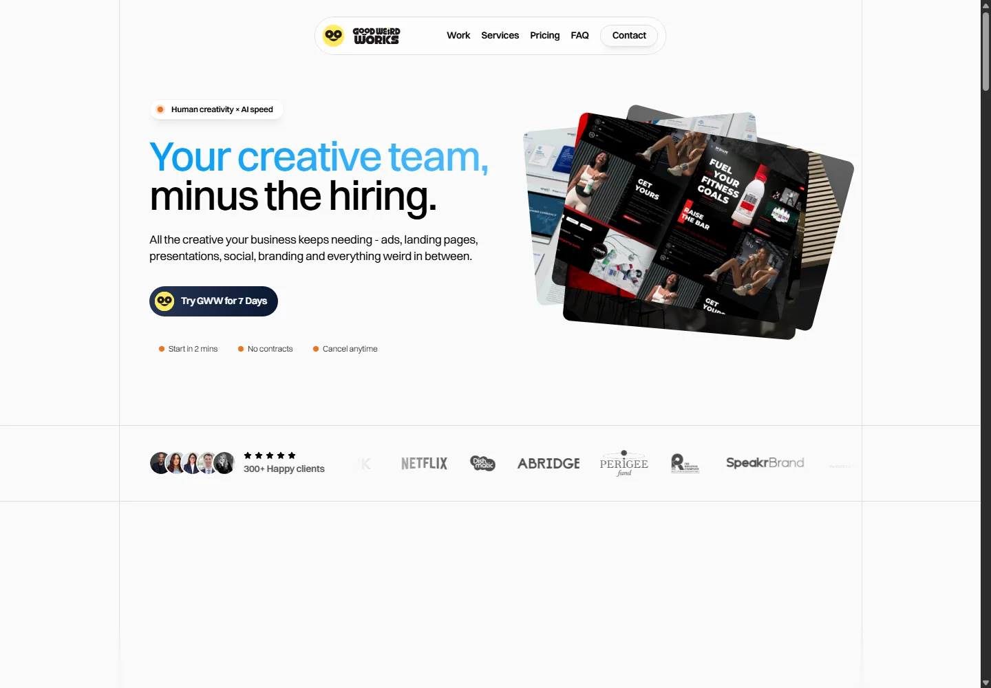 Good Weird Works homepage at a desktop viewport