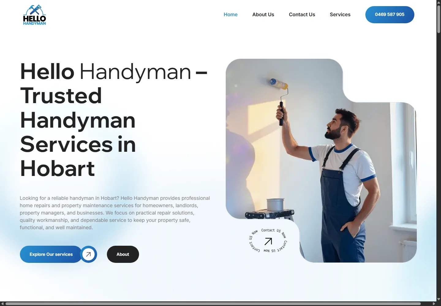 Hello Handyman homepage at a desktop viewport