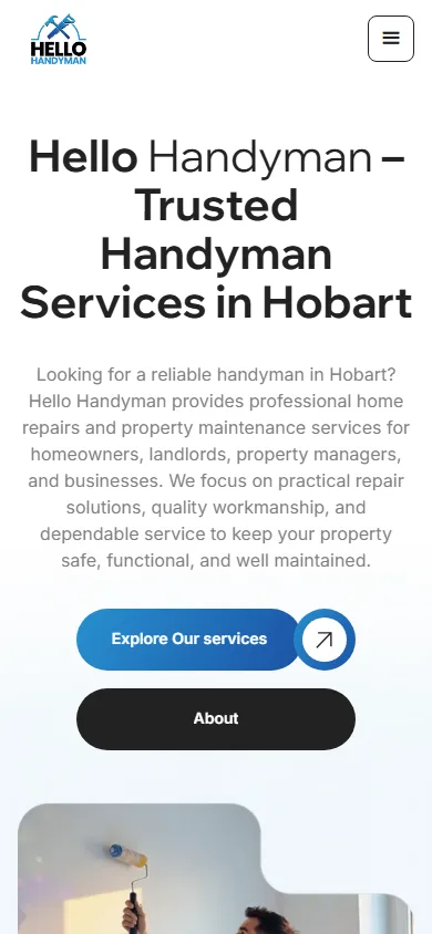 Hello Handyman homepage at a mobile viewport