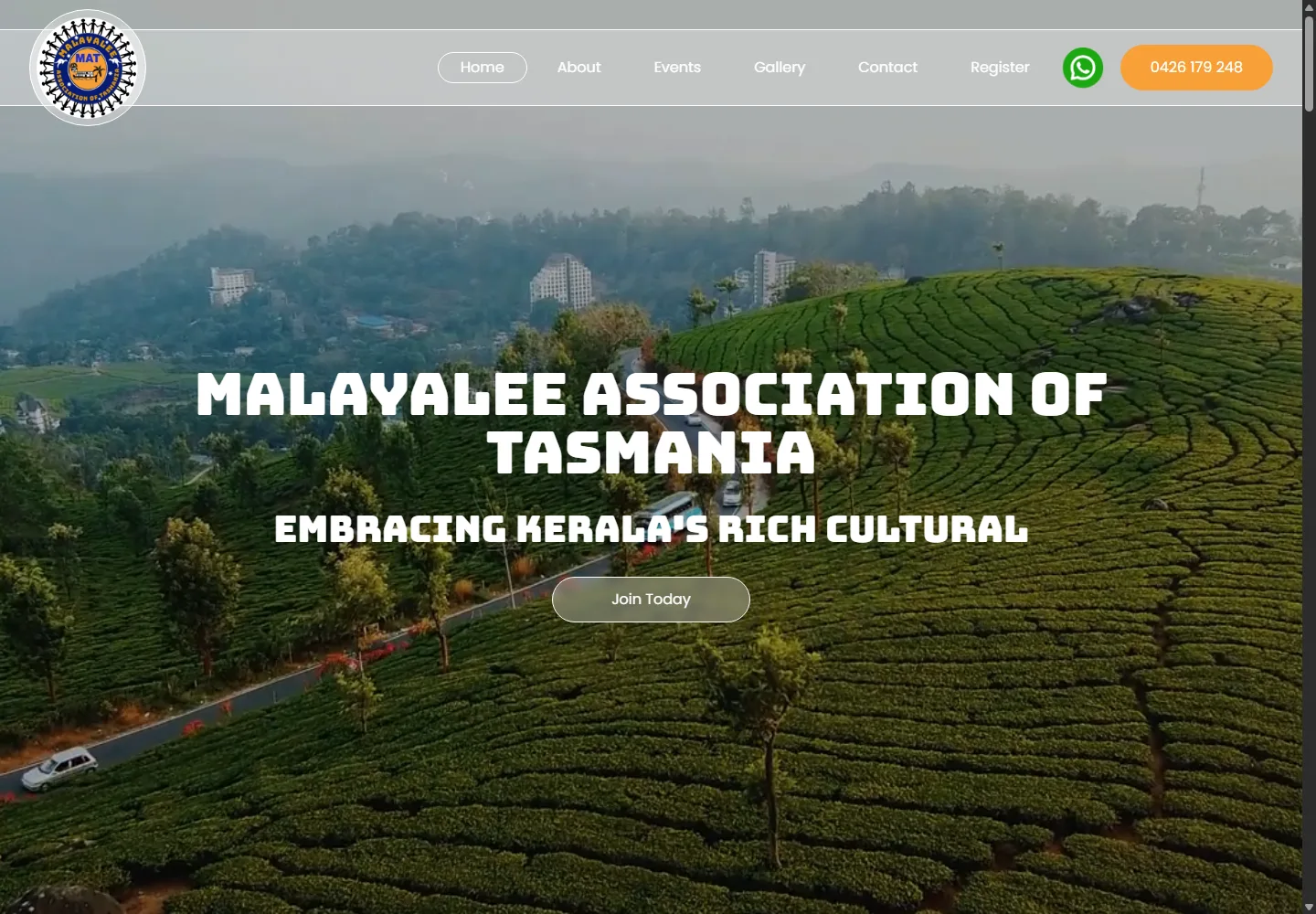 Malayalee Association of Tasmania homepage at a desktop viewport