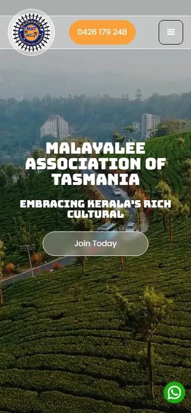 Malayalee Association of Tasmania homepage at a mobile viewport