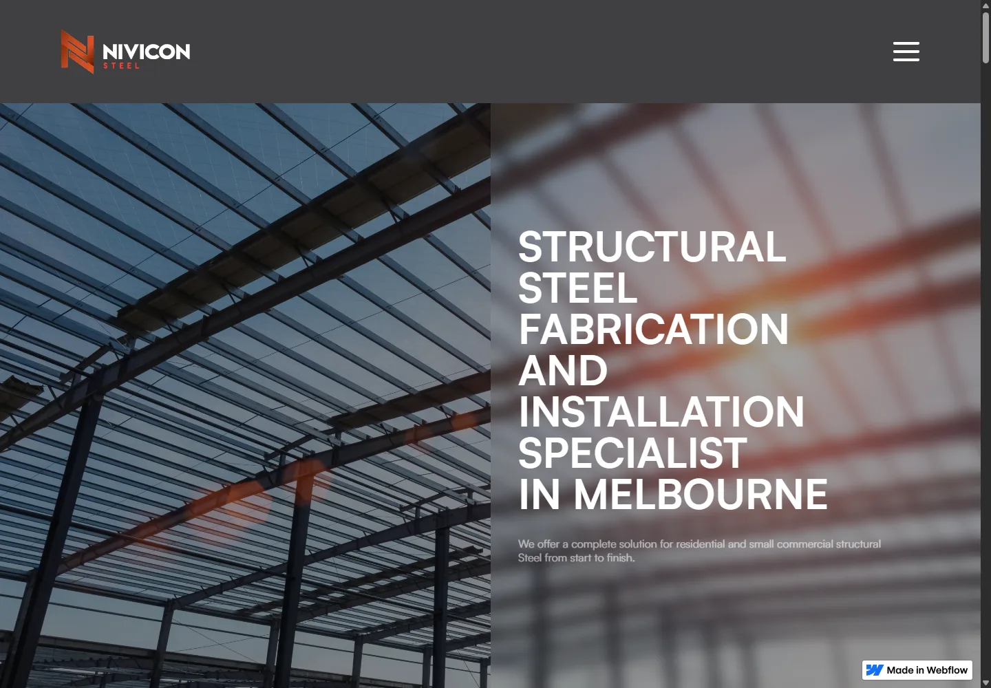 Nivicon Steel homepage at a desktop viewport