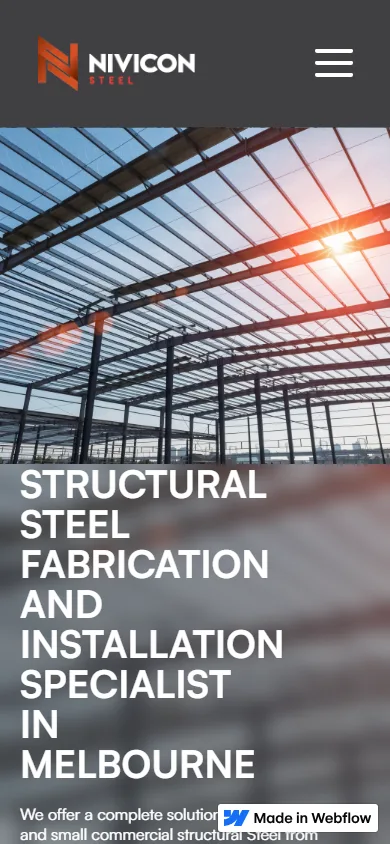 Nivicon Steel homepage at a mobile viewport
