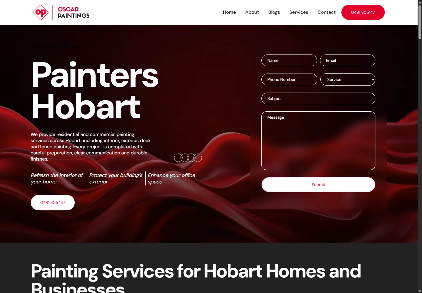 Oscar Paintings homepage at a desktop viewport