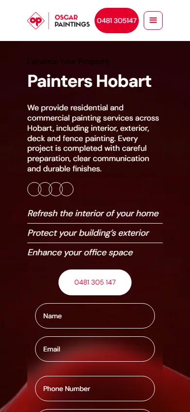 Oscar Paintings homepage at a mobile viewport