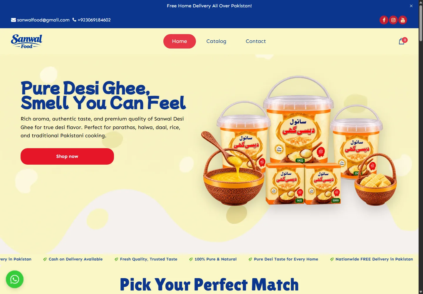 Sanwal Foods homepage at a desktop viewport