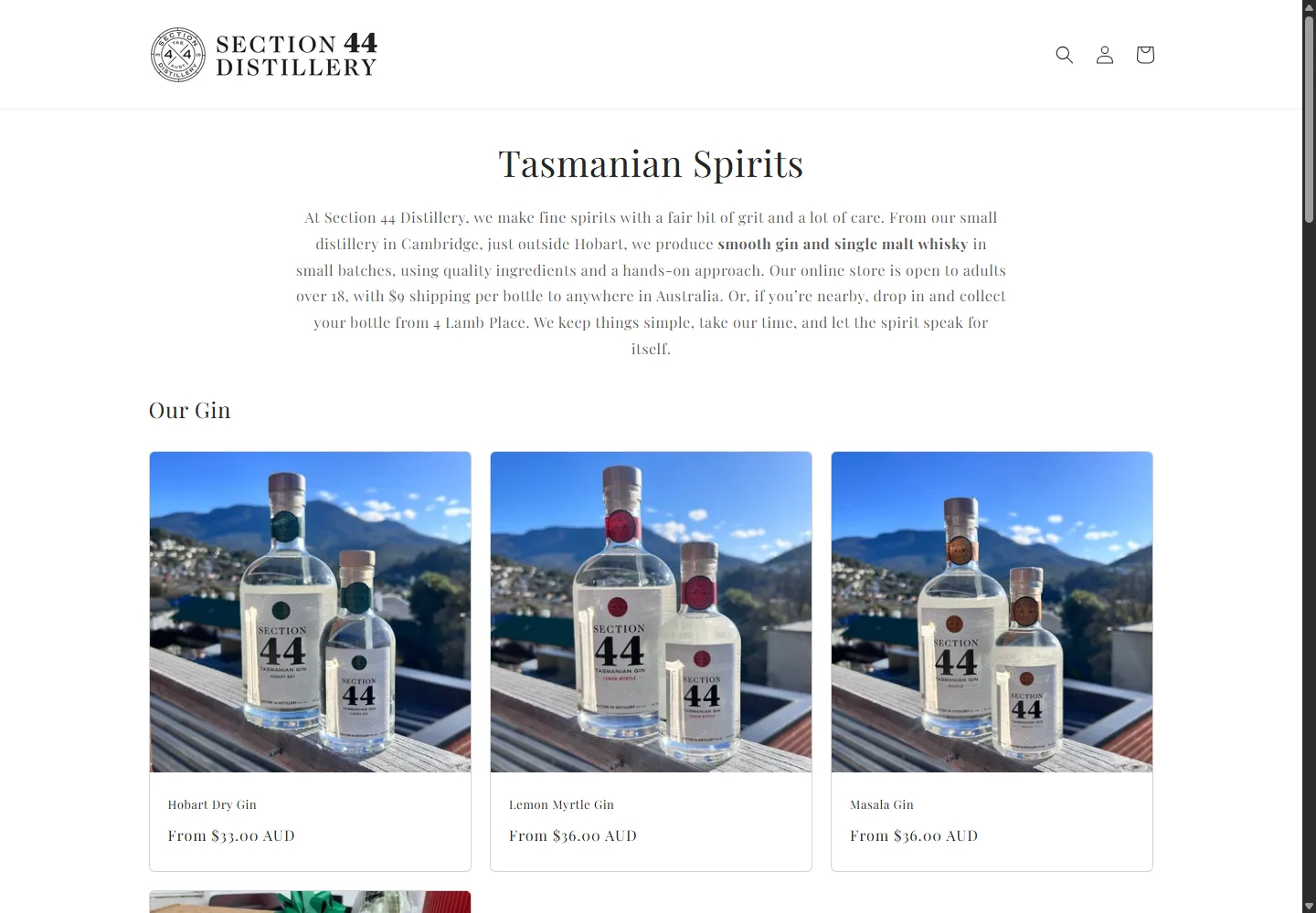 Section 44 Distillery homepage at a desktop viewport