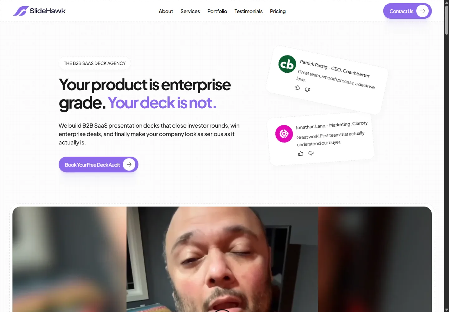 SlideHawk homepage at a desktop viewport