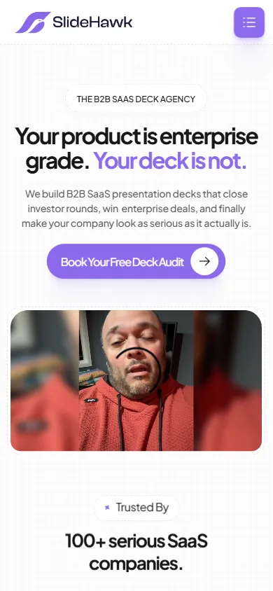 SlideHawk homepage at a mobile viewport