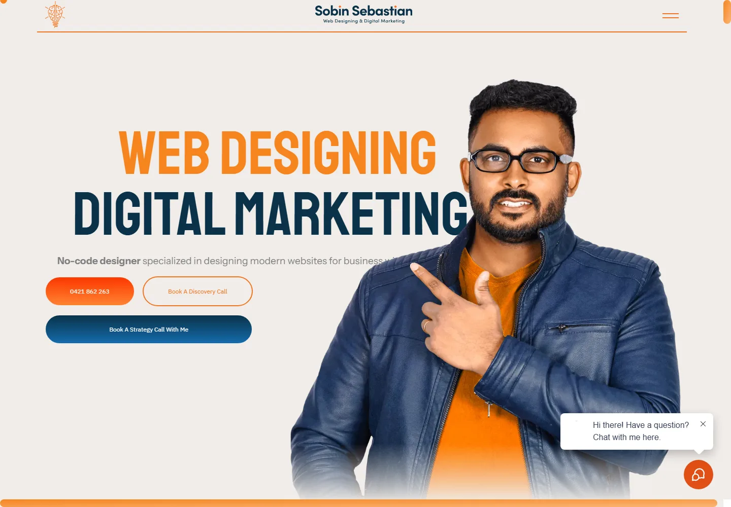 Sobin Sebastian homepage at a desktop viewport