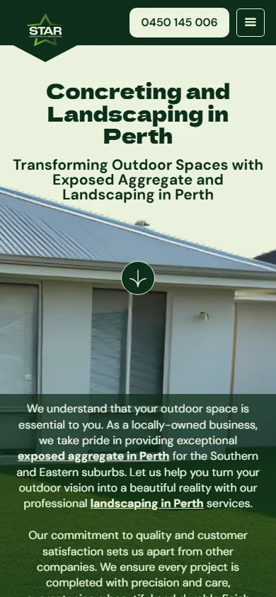 Star Concreting & Landscaping homepage at a mobile viewport