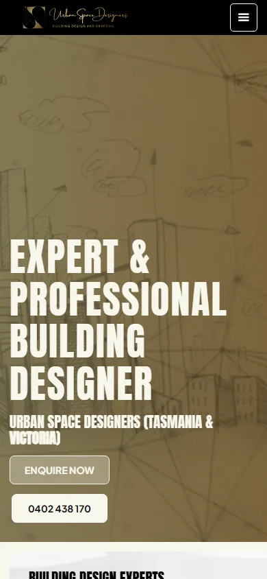 Urban Space Designers homepage at a mobile viewport