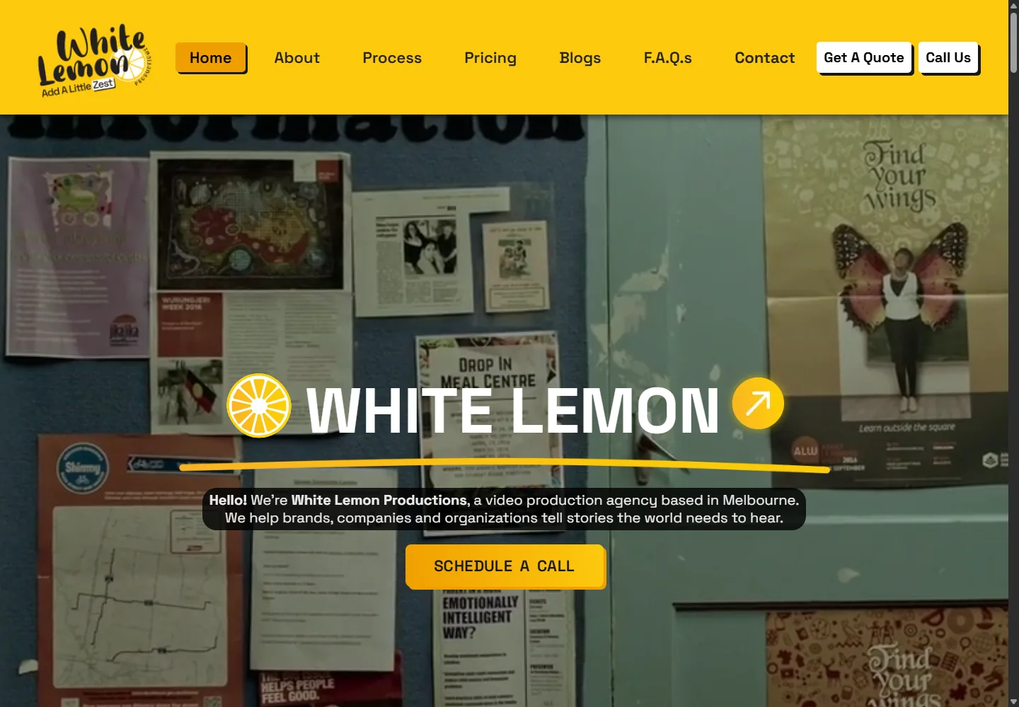 White Lemon Productions homepage at a desktop viewport