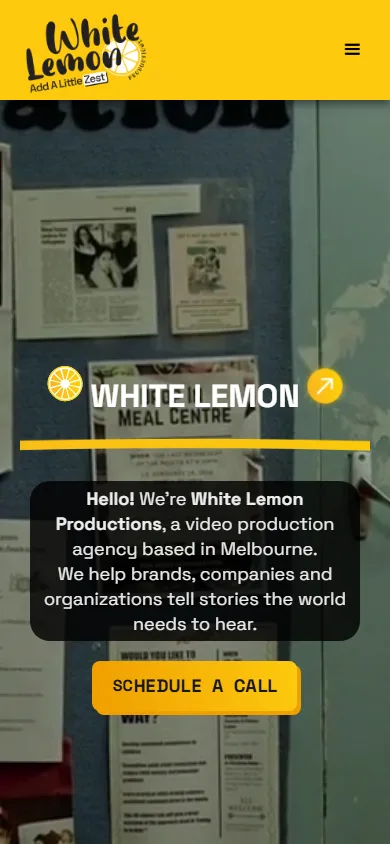 White Lemon Productions homepage at a mobile viewport