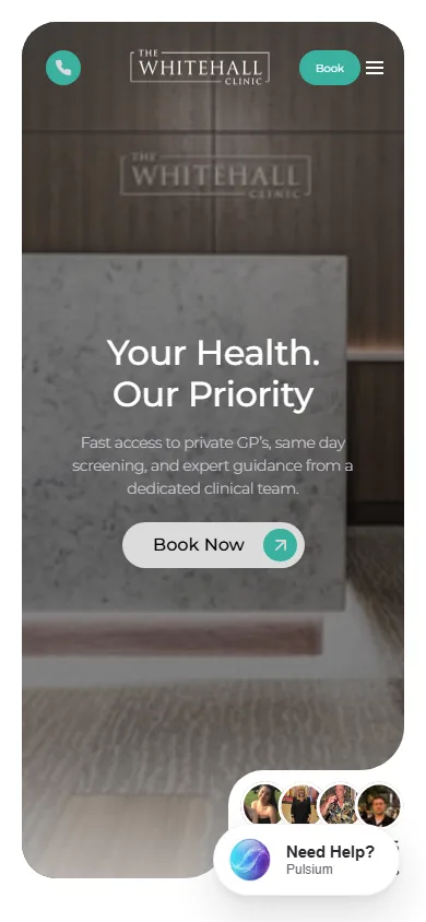The Whitehall Clinic homepage at a mobile viewport